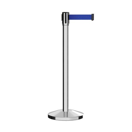 MONTOUR LINE Retractable Belt Barrier Stanchion, 2" Pol.Steel Post  9' Dk Blu Belt M530-PS-DBL-90